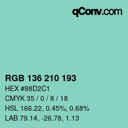 Color code: RGB 136 210 193 | qconv.com