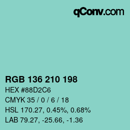 カラーコード: RGB 136 210 198 | qconv.com