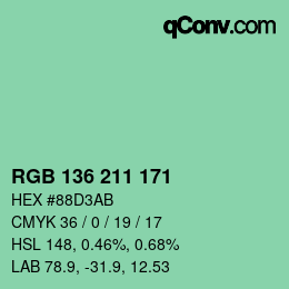 カラーコード: RGB 136 211 171 | qconv.com