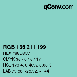 カラーコード: RGB 136 211 199 | qconv.com