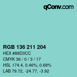 カラーコード: RGB 136 211 204 | qconv.com