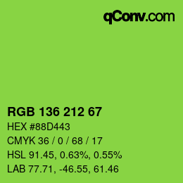 Color code: RGB 136 212 67 | qconv.com