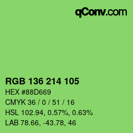 Color code: RGB 136 214 105 | qconv.com