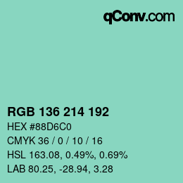 Color code: RGB 136 214 192 | qconv.com