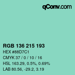 カラーコード: RGB 136 215 193 | qconv.com