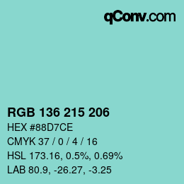 Color code: RGB 136 215 206 | qconv.com