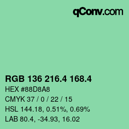 カラーコード: RGB 136 216.4 168.4 | qconv.com
