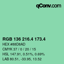 カラーコード: RGB 136 216.4 173.4 | qconv.com