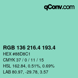 カラーコード: RGB 136 216.4 193.4 | qconv.com