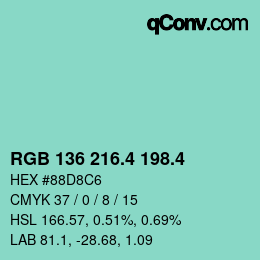 カラーコード: RGB 136 216.4 198.4 | qconv.com