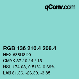 カラーコード: RGB 136 216.4 208.4 | qconv.com
