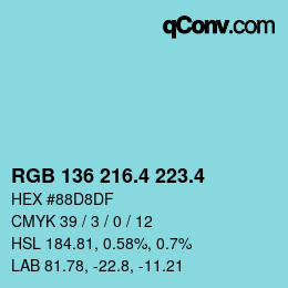 カラーコード: RGB 136 216.4 223.4 | qconv.com