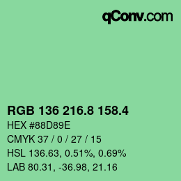 カラーコード: RGB 136 216.8 158.4 | qconv.com