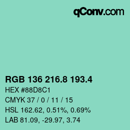 カラーコード: RGB 136 216.8 193.4 | qconv.com