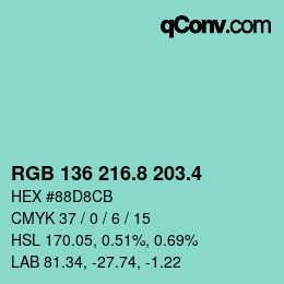 カラーコード: RGB 136 216.8 203.4 | qconv.com