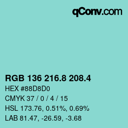 カラーコード: RGB 136 216.8 208.4 | qconv.com