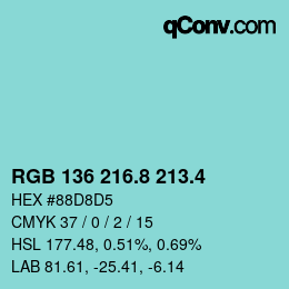 カラーコード: RGB 136 216.8 213.4 | qconv.com