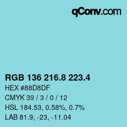 カラーコード: RGB 136 216.8 223.4 | qconv.com