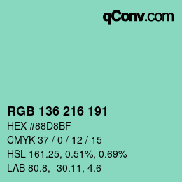 Color code: RGB 136 216 191 | qconv.com