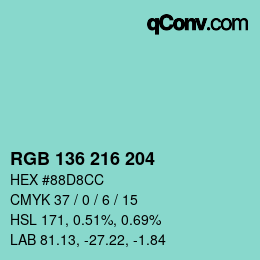 Color code: RGB 136 216 204 | qconv.com