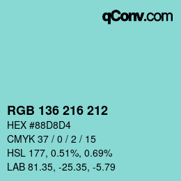Color code: RGB 136 216 212 | qconv.com