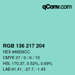 Color code: RGB 136 217 204 | qconv.com