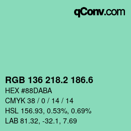 カラーコード: RGB 136 218.2 186.6 | qconv.com