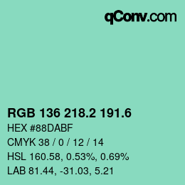 カラーコード: RGB 136 218.2 191.6 | qconv.com