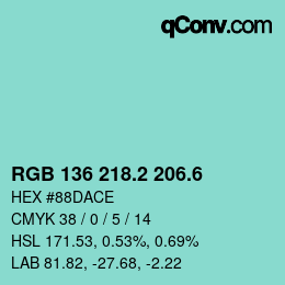 カラーコード: RGB 136 218.2 206.6 | qconv.com