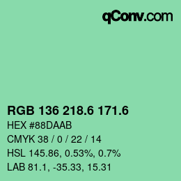 カラーコード: RGB 136 218.6 171.6 | qconv.com