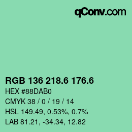 カラーコード: RGB 136 218.6 176.6 | qconv.com