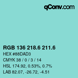 カラーコード: RGB 136 218.6 211.6 | qconv.com