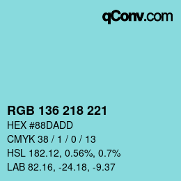 Color code: RGB 136 218 221 | qconv.com
