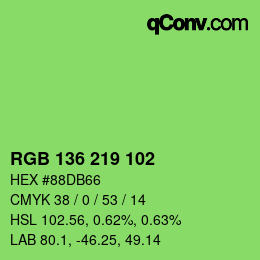 Color code: RGB 136 219 102 | qconv.com