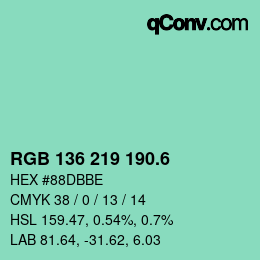 カラーコード: RGB 136 219 190.6 | qconv.com