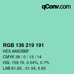Color code: RGB 136 219 191 | qconv.com
