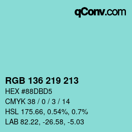 Color code: RGB 136 219 213 | qconv.com