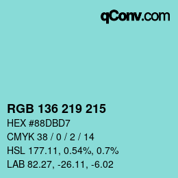Color code: RGB 136 219 215 | qconv.com