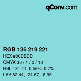 Color code: RGB 136 219 221 | qconv.com