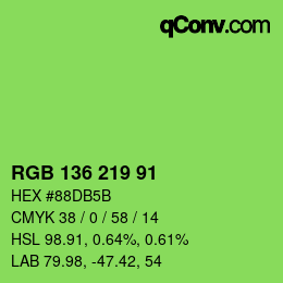 Color code: RGB 136 219 91 | qconv.com