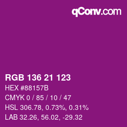 Color code: RGB 136 21 123 | qconv.com