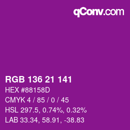 Color code: RGB 136 21 141 | qconv.com