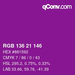 Color code: RGB 136 21 146 | qconv.com
