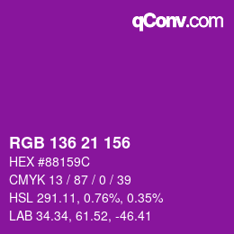 Color code: RGB 136 21 156 | qconv.com
