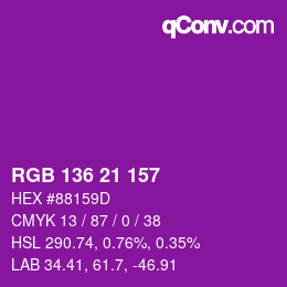Color code: RGB 136 21 157 | qconv.com