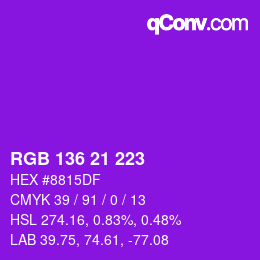 Color code: RGB 136 21 223 | qconv.com