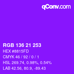 Color code: RGB 136 21 253 | qconv.com