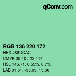 Color code: RGB 136 220 172 | qconv.com