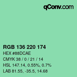 Color code: RGB 136 220 174 | qconv.com