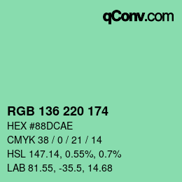 カラーコード: RGB 136 220 174 | qconv.com